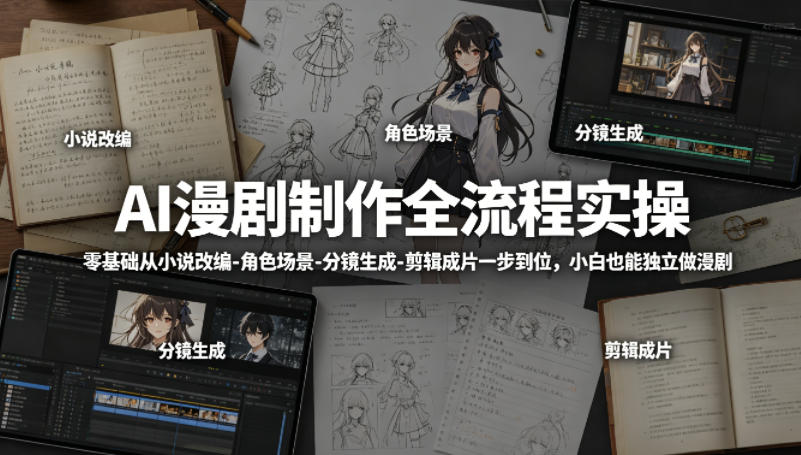 AI漫剧制作全流程实操，零基础从小说改编-角色场景-分镜生成-剪辑成片一步到位，小白也能独立做漫剧-52项目站