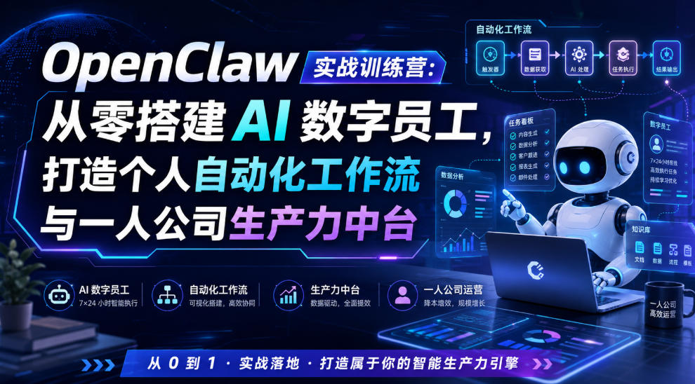OpenClaw实战训练营：从零搭建AI数字员工，打造个人自动化工作流与一人公司生产力中台-52项目站