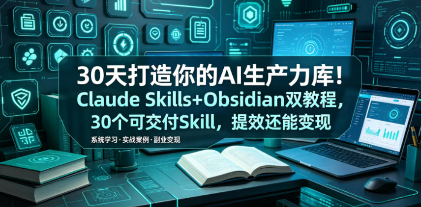 30天打造你的AI生产力库！Claude Skills+Obsidian 双教程，30 个可交付 Skill，提效还能变现-52项目站
