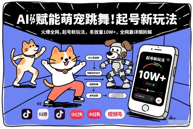 AI赋能萌宠跳舞，火爆全网，起号新玩法，条条播放量10W+，全网最详细拆解-52项目站
