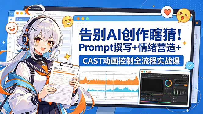 告别AI创作瞎猜！Prompt撰写+情绪营造+CAST动画控制全流程实战课-52项目站