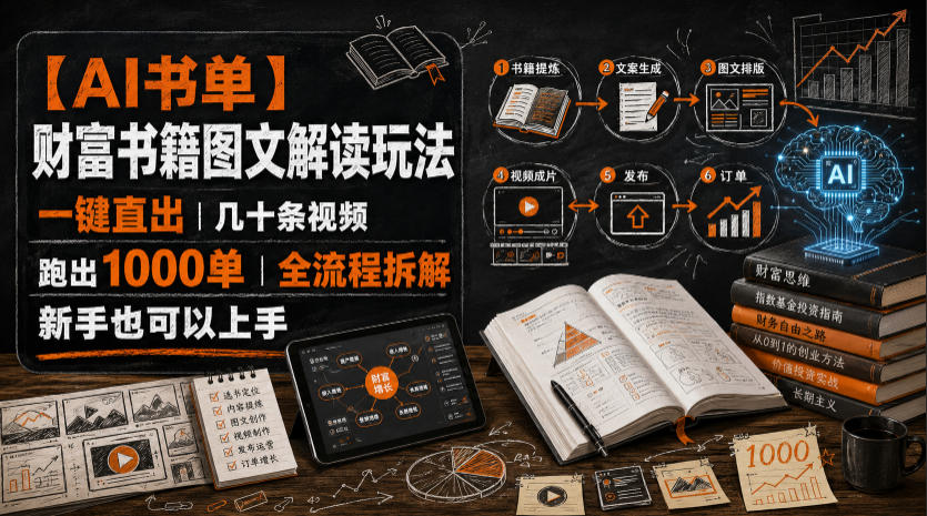 【AI书单】财富书籍图文解读玩法，一键直出，几十条视频，跑出1000单，全流程拆解，新手也可以上手-52项目站