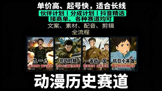 历史动漫赛道撸分成：起号、文案、素材、配音、剪辑，单视频收益破万-52项目站
