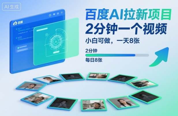 百度AI拉新项目，2分钟一个视频，小白可做，一天8张【附案例+保姆级教程】-52项目站