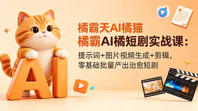 橘霸天AI橘猫短剧实战课:提示词+图片视频生成+剪辑,零基础批量产出治愈短剧-52项目站