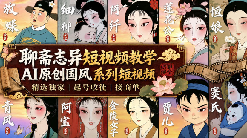 聊斋志异短视频教学，AI原创国风系列短视频，精选独家丨起号收徒丨接商单-52项目站