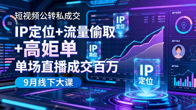 短视频公转私成交9月线下大课,IP定位+流量偷取+高客单,单场直播成交百万-52项目站
