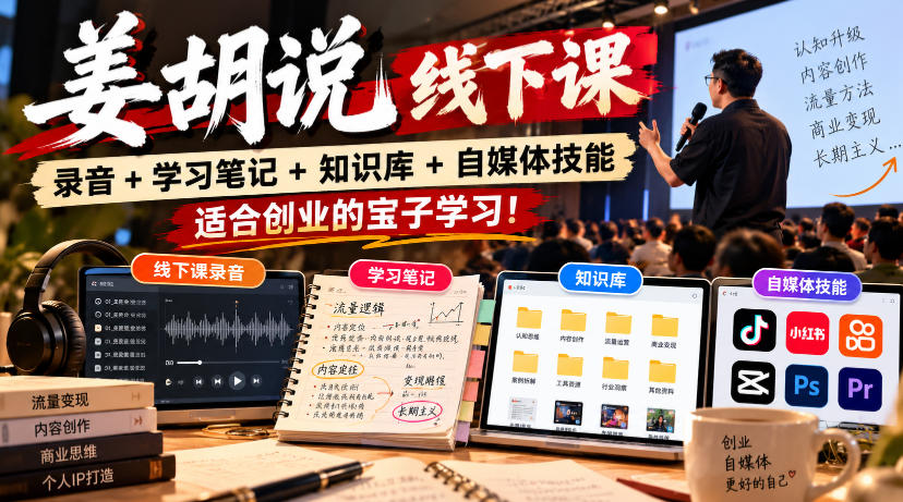 姜胡说线下课录音+学习笔记+知识库+自媒体技能,适合创业的宝子学习!-52项目站
