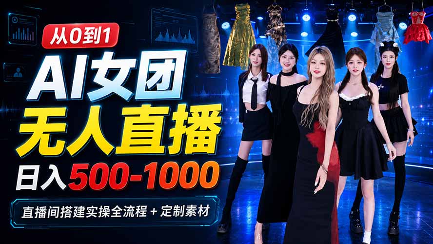 AI 女团无人直播，躺入500-1000每天，直播间搭建实操全流程+定制素材-52项目站
