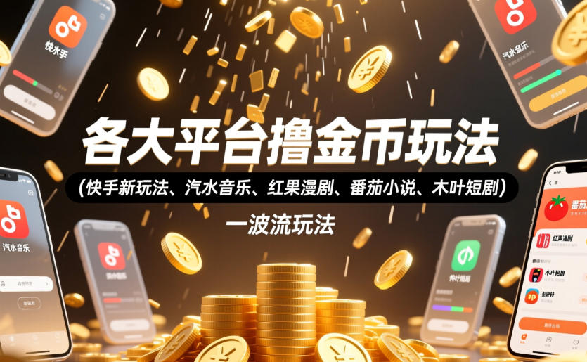 各大平台撸金币玩法(快手新玩法、汽水音乐、红果漫剧、番茄小说、木叶短剧)，一波流玩法(收费398元的教程)-52项目站
