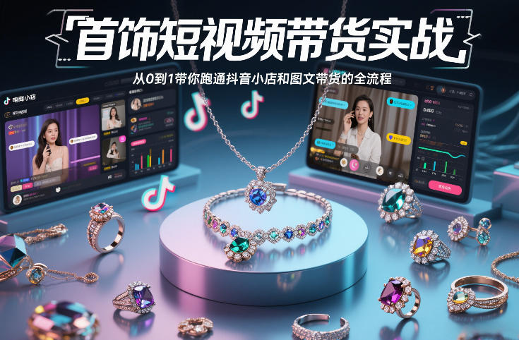 首饰短视频带货实战，从0到1带你跑通抖音小店和图文带货的全流程-52项目站