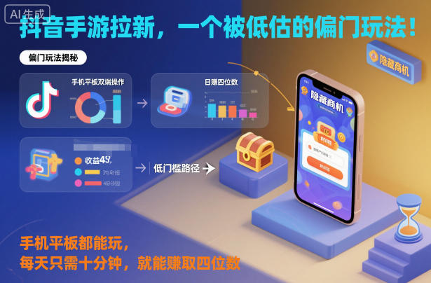 抖音手游拉新,一个被低估的偏门玩法!手机平板都能玩,每天只需十分钟,就能賺取四位数【揭秘】-52项目站