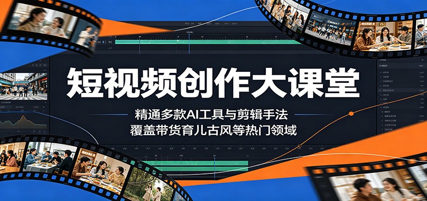 短视频创作大课堂:精通多款AI工具与剪辑手法,覆盖带货、育儿、古风等热门领域-52项目站
