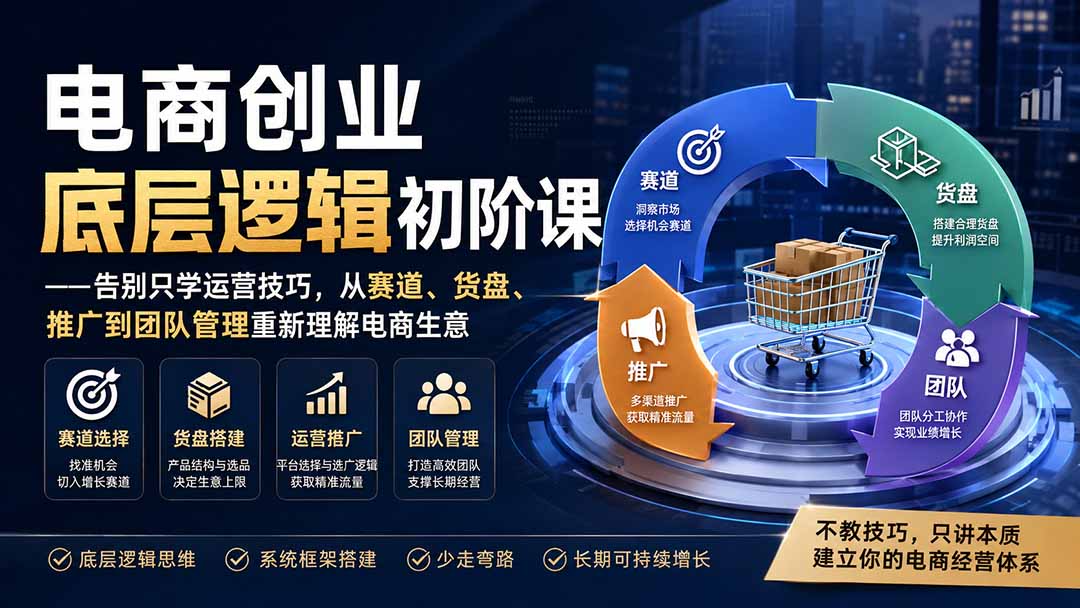 电商创业底层逻辑初阶课——告别只学运营技巧，从赛道、货盘、推广到团队管理重新理解电商生意-52项目站