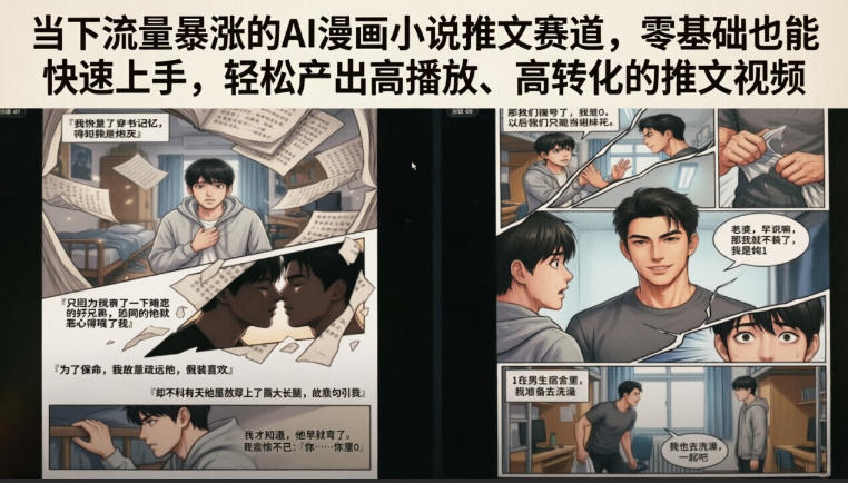 当下流量暴涨的AI漫画小说推文赛道，零基础也能快速上手，轻松产出高播放、高转化的推文视频-52项目站