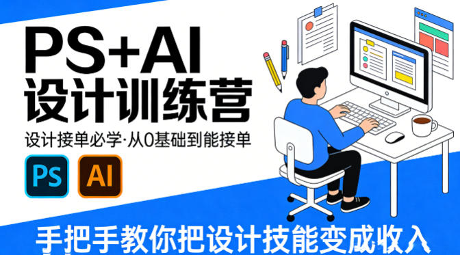 设计接单必学，PS+AI设计训练营，从0基础到能接单，手把手教你把设计技能变成收入-52项目站