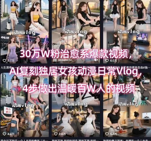 30万W粉治愈系爆款视频，AI复刻独居女孩动漫日常Vlog，4步做出温暖百W人的视频-52项目站