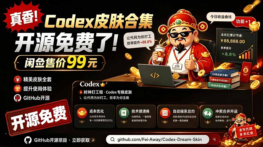闲鱼售卖99元的Codex皮肤包，GitHub 免费开源了！让你的codex变成精美界面 Codex Dream Skin-52项目站