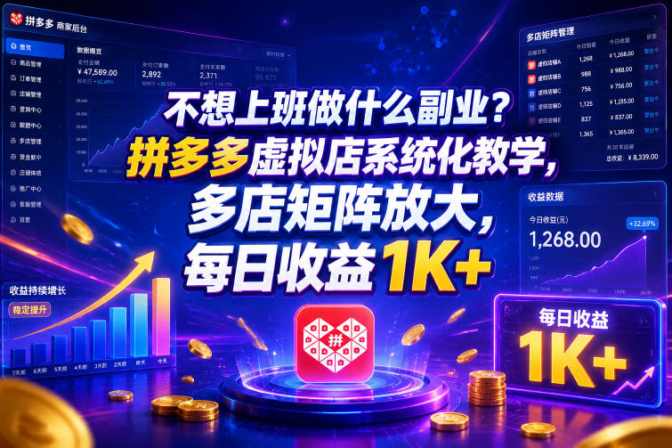 不想上班做什么副业?拼多多虚拟店系统化教学,多店矩阵放大,每日收益1K+【揭秘】-52项目站