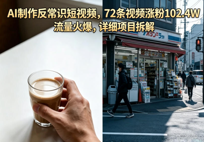AI制作反常识短视频,72条视频涨粉102.4W,流量火爆,详细项目拆解-52项目站