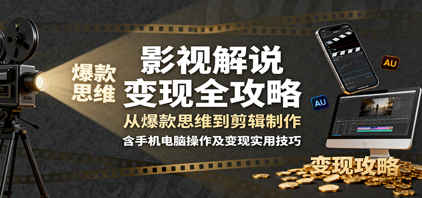 影视解说变现全攻略：从爆款思维到剪辑制作，含手机电脑操作及变现实用技巧-52项目站