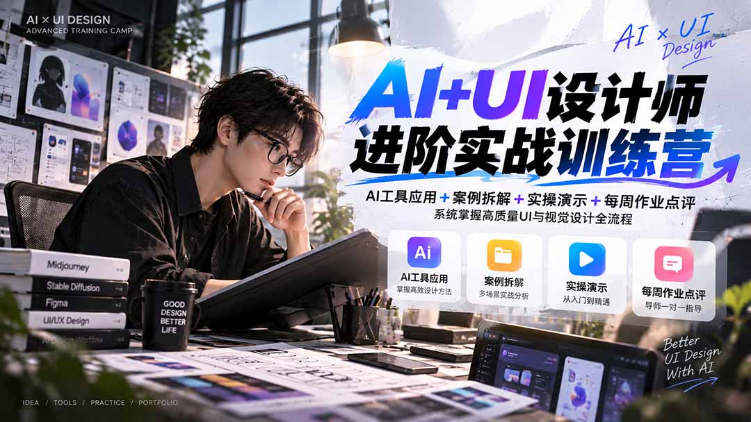【无水印】AI+UI设计师进阶训练营-第4期：AI工具应用+案例拆解+实操演示+作业点评，掌握高质量UI与视觉设计全流程-52项目站