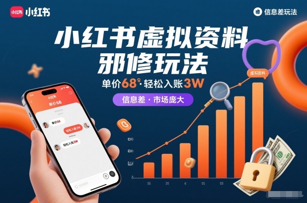 小红书虚拟资料邪修玩法，单价68，轻松入账3W，信息差玩法，市场庞大-52项目站