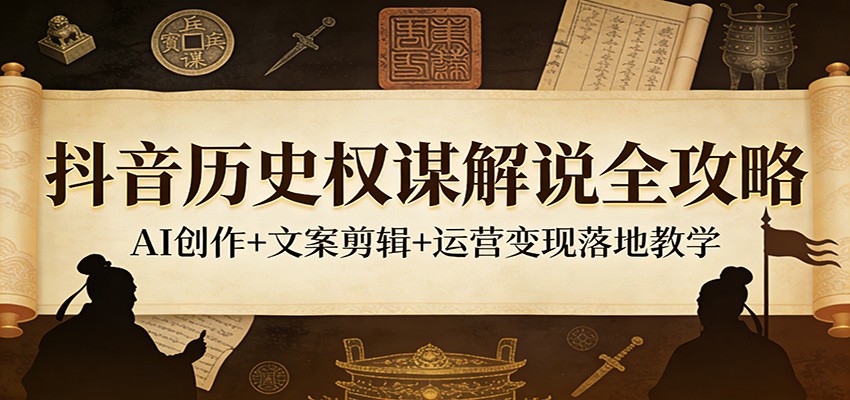抖音历史权谋解说全攻略:AI创作+文案剪辑+运营变现落地教学-52项目站