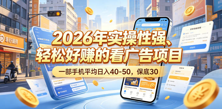 2026年实操性强、轻松好賺的看广告项目,一部手机平均日入40-50,保底30米【揭秘】-52项目站