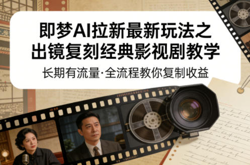 即梦AI拉新最新玩法之出镜复刻经典影视剧教学，长期有流量，全流程教你复制收益-52项目站