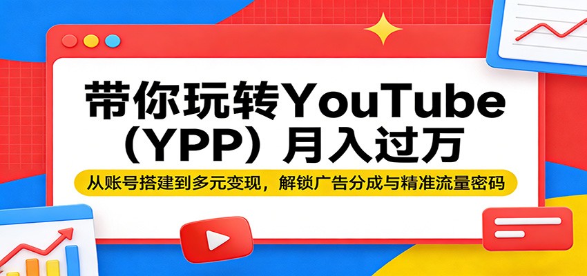 带你玩转YouTube(YPP)月入过万：从账号搭建到多元变现，解锁广告分成与精准流量密码-52项目站