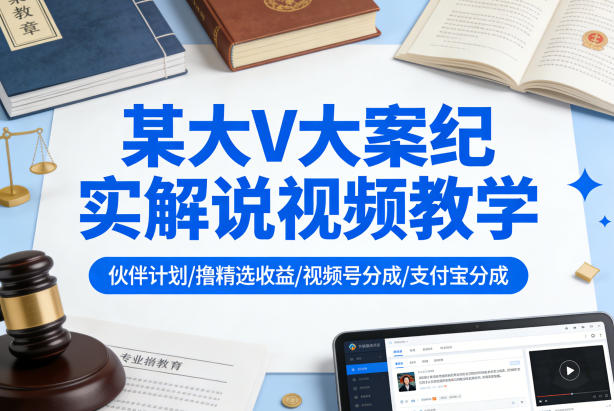 某大V大案纪实解说视频教学，可做伙伴计划、撸精选收益，视频号和支付宝分成计划均可-52项目站