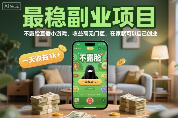 最稳副业项目,不露脸直播小游戏,收益高无门槛,一天收益1k+,在家就可以自己创业【揭秘】-52项目站