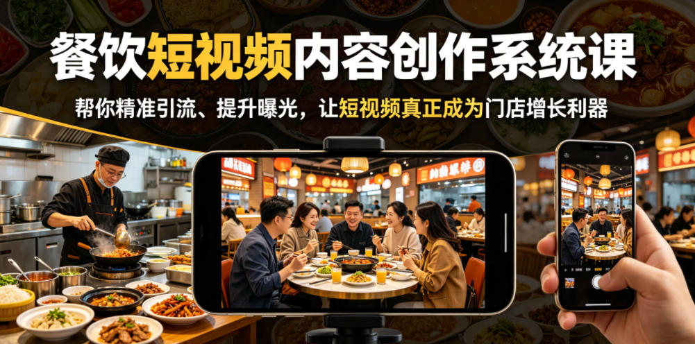 餐饮短视频内容创作系统课,帮你精准引流、提升曝光,让短视频真正成为门店增长利器-52项目站