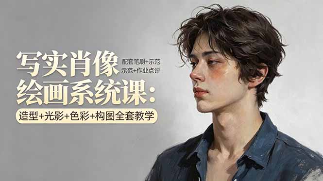 写实肖像绘画系统课：造型+光影+色彩+构图全套教学，配套笔刷+示范+作业点评-52项目站