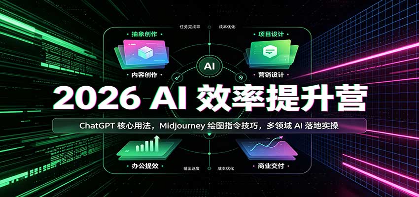 2026 AI效率提升营：ChatGPT核心用法，Midjourney绘图指令技巧，多领域AI落地实操-52项目站