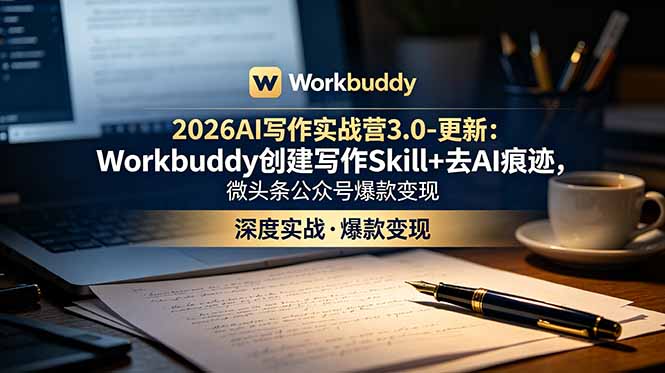 2026AI写作实战营3.0-更新:Workbuddy创建写作Skill+去AI痕迹,微头条公众号爆款变现-52项目站