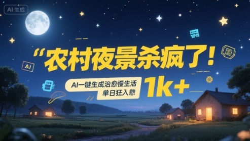 农村夜景杀疯了！AI一键生成治愈系慢生活，单日狂入1k+-52项目站