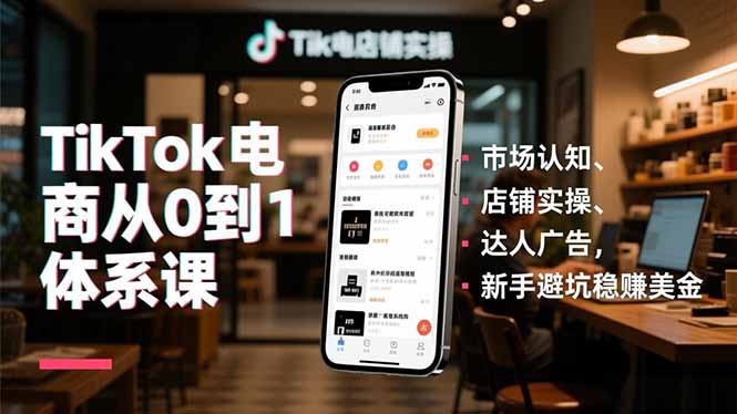 TikTok电商从0到1体系课,市场认知、店铺实操、达人广告,新手避坑稳赚美金-52项目站