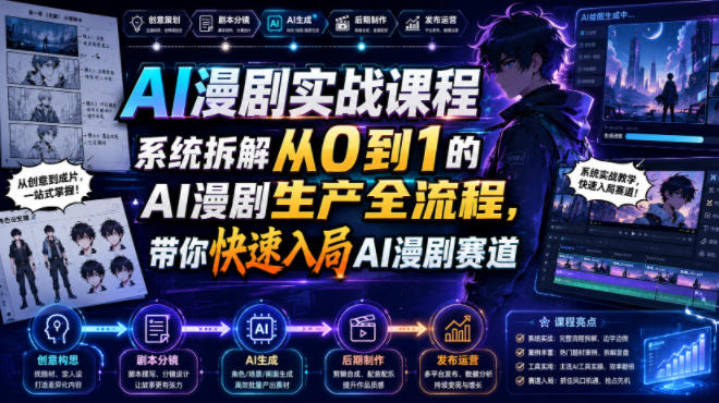 AI漫剧实战课程，系统拆解从0到1的AI漫剧生产全流程，带你快速入局AI漫剧赛道-52项目站