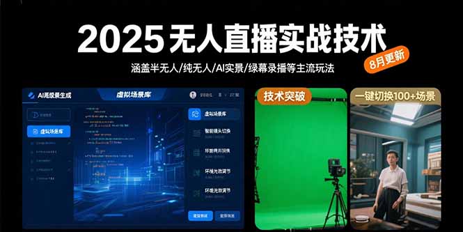2025无人直播实战技术-8月,涵盖半无人/纯无人/AI实景/绿幕录播等主流玩法-52项目站
