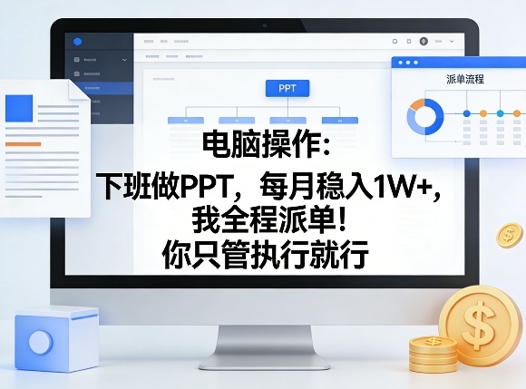 电脑操作：下班做PPT，每月稳入1W+，我全程派单！你只管执行就行【揭秘】-52项目站