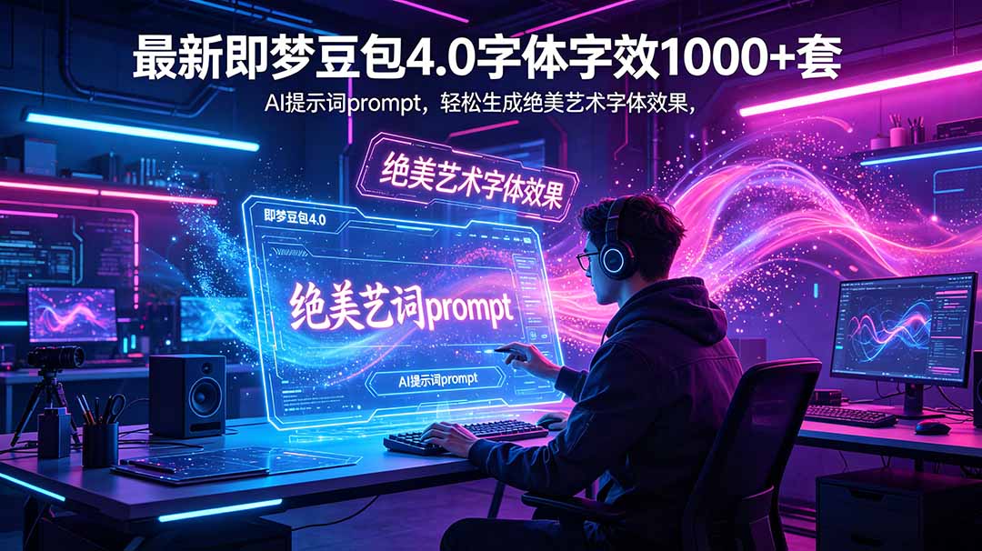 最新即梦豆包4.0字体字效1000+套,AI提示词prompt,轻松生成绝美艺术字体效果-52项目站