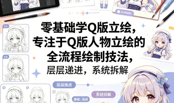 零基础学Q版立绘，专注于Q版人物立绘的全流程绘制技法，层层递进，系统拆解-52项目站