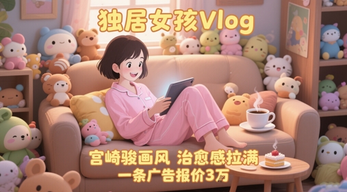 单个账号涨粉71W!用AI制作独居女孩Vlog,宫崎骏画风,治愈感拉满,一条广告报价3W-52项目站