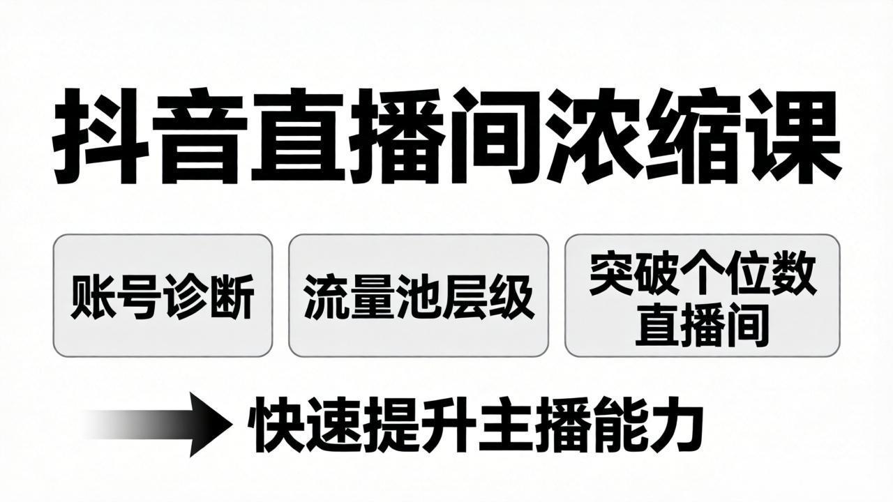 抖音直播间浓缩课：账号诊断+流量池层级，突破个位数直播间，快速提升主播能力-52项目站