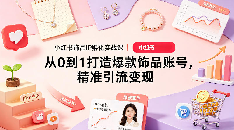 小红书饰品IP孵化实战课｜从0到1打造爆款饰品账号，精准引流变现-52项目站