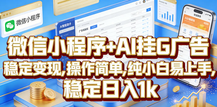 微信小程序+AI挂G广告，稳定变现，操作简单，纯小白易上手，稳定日入1k【揭秘】-52项目站