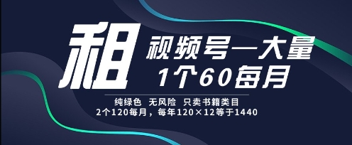 租视频号,一个60每月,2个120.纯绿色、无风险,常年租【揭秘】-52项目站