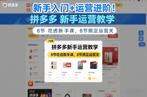 新手入门+运营进阶！拼多多新手运营教学，8节吃透新手课，8节搞定运营关-52项目站